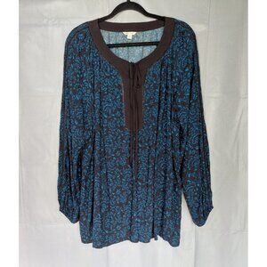 Cato Long Sleeve Peasant Top 22/24W Dark Floral Whimsigoth Lightweight Blue